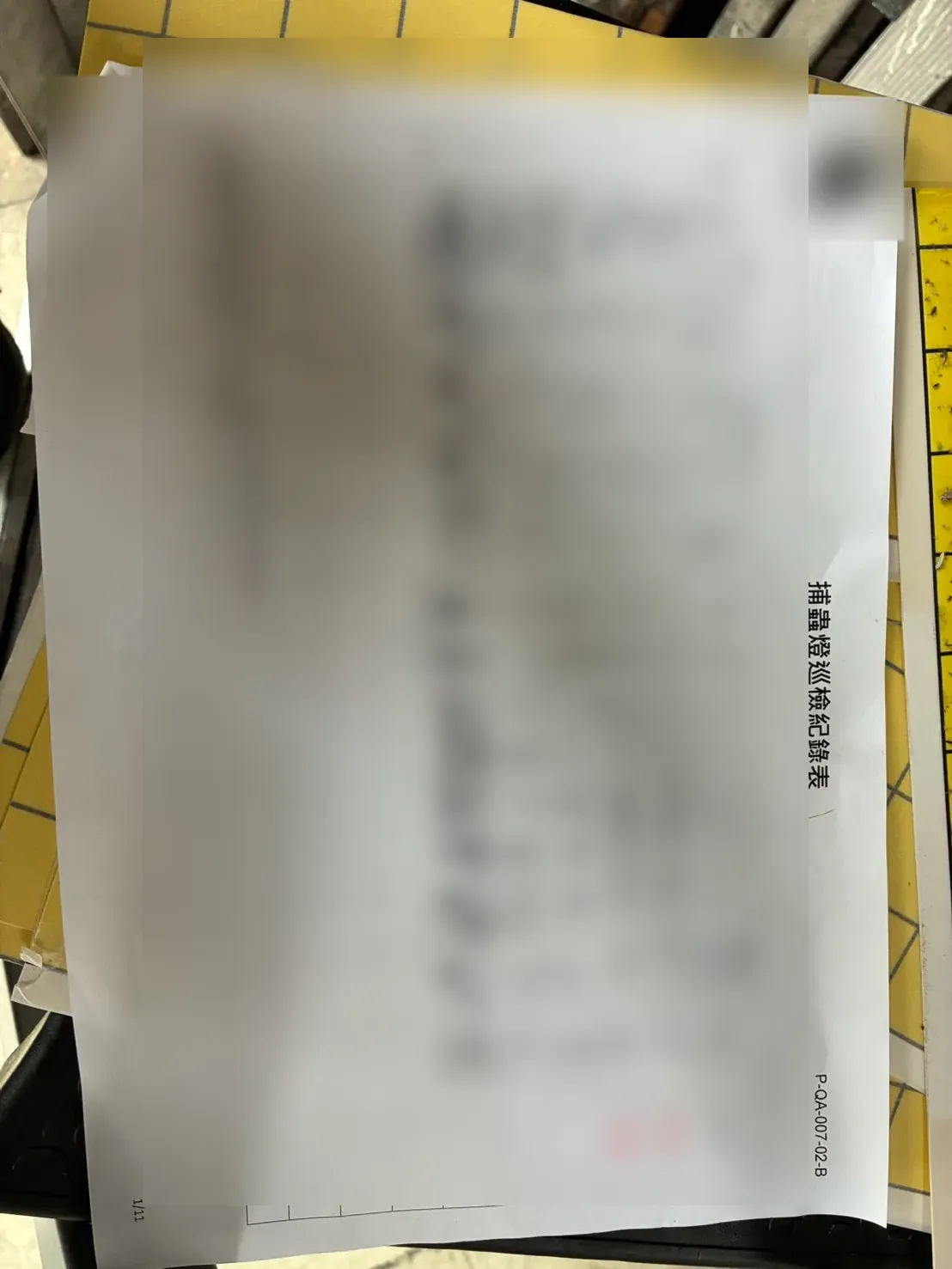 W1 大門捕蟲燈巡檢紀錄表